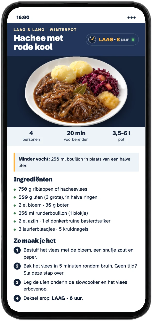 Receptpagina hachee met rode kool op een telefoon